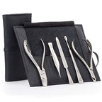 5pc Nipper & Cuticle Care Grooming Set (5-Pc: Nail Nipper, Tweezer, Cuticle Pusher / Black Leather Roll)