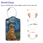 Luggage Tags for Suitcases Starry Night Golden Retriever Luggage Tags PU Leather Travel Name Tags Baggage Tags for Cruise Ships Airport Essentials 2 Pack (Dog)