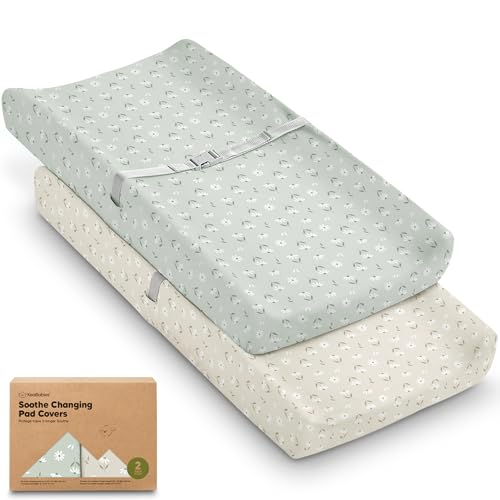 2 Pack Organic Changing Pad Covers for Girl (Daisies / 100% Cotton)