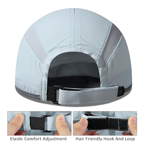 Baseball Cap Nylon Running Cap Outdoor Sports Hat for Men Women Adjustable Quick Drying Reflective Foldable UPF50+ Breath Mesh Water Repellency Race Performance Lightweight Light Blue (6 7/8-7 1/2 / Light Blue)