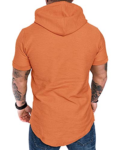 Mens Fashion Hoodies Sport Pullover Solid Color Shirt Workout Lightweight Tops Orange (Small / Orange1)