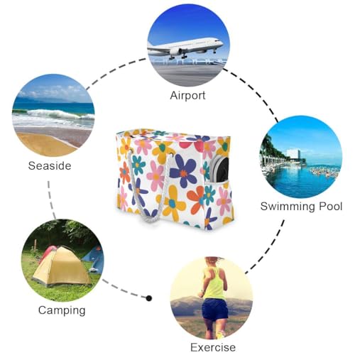 Large Beach Bags Totes Canvas Tote Shoulder Bag Soft Wave Water Resistant Bags for Gym Travel Daily Ocean (Colorful Flower)