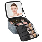 Travel Makeup Bag With LED Mirror (03-Dark Blue Flower / 1-Small)