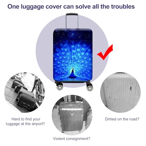 Suitcase Cover 3D Print Design Travel Luggage Protector Trolley Case Cover 19" (BluePeacock / S(Fits to 19"-20" Trolley Case))