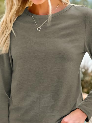 Long Sleeve Shirts for Women Casual Crewneck Tops Basic Tees (Large / 01olive)