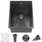 15 x 20 x 9 Inch Black Drop In Kitchen Bar Sink (Black / 15''X20''X9'' Bottom Grid)