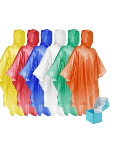 Disposable Adult Rain Ponchos Clear Emergency Raincoat (One Size / Clear Multicolor Boxed)