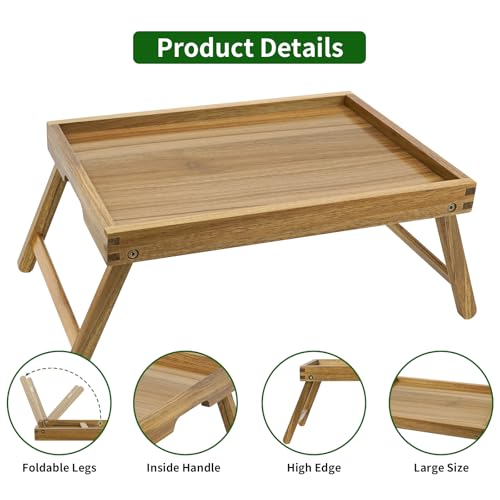 Acacia Bed Tray Table with Folding Legs (Medium, 2 Pack)