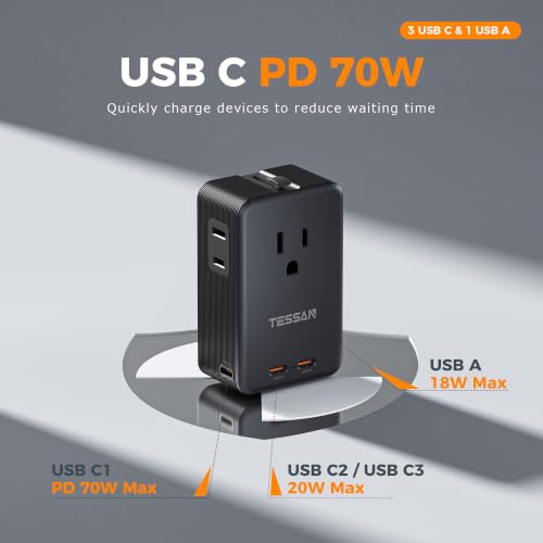 Universal Travel Adapter 70W (Black Silver-70W)