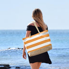 Beach Bag Initial Beach Tote with Makeup Bag for Travel (Orange / Plain)