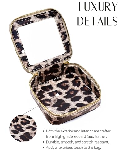 Small Makeup Bag for Purse Accessories Women Clear Cosmetic Mini Pouch Car Essentials Bag Leopard Print Clear Leather Make Up Travel Bag Organizer with Zipper Cute Compact Cheetah Little Toiletry Bag (Leopard Ash / Mini Chic)