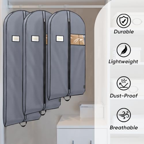 2PK Garment Bags for Hanging Clothes (Grey / 60" 2PK)