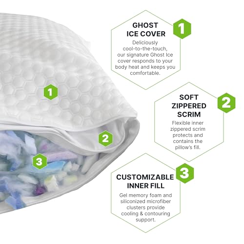 Shredded Memory Foam Pillow with Adjustable Gel and Cooling Breathable Cover (King)
