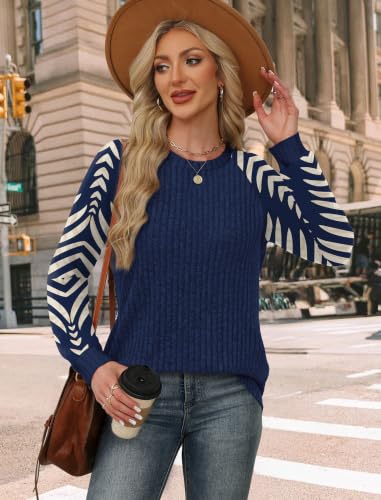 Womens Tops Long Sleeve Shirts Sweaters for Women Fall Teacher Outfits (Small / Blue Apricot)