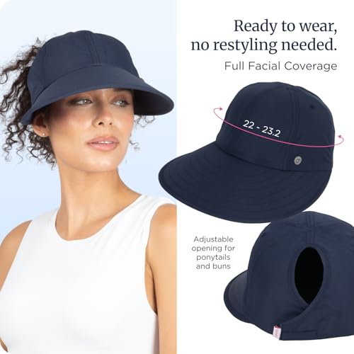 Womens Sunblocker UPF 50 Wide Brim Ponytail Sun Hat (One Size / Dusty Blue)