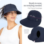 Womens Sunblocker UPF 50 Wide Brim Ponytail Sun Hat (One Size / Lemon)