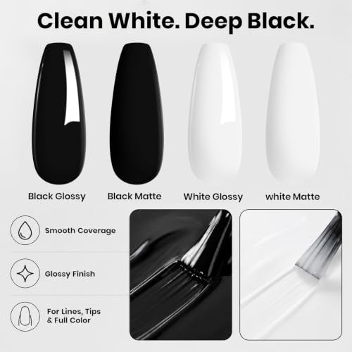 Beetles Black White Gel Polish Set (Q - Creme Black & White | Black & White (2 Pcs))