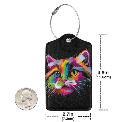 Cat Leather Luggage Tag with Stainless Steel Ring (4 PCS / Cat2)