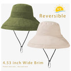 Womens Sun Hats Wide Brim Reversible Bucket Cotton Hat Packable Summer Travel Cap with Hat Clip (Large / Army Green+beige)