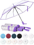 Windproof Travel Umbrellas for Rain and Sun (Clear-Purple / 2 PK)