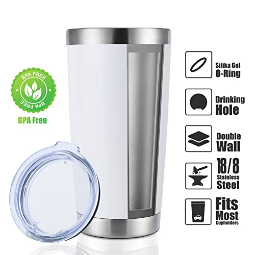 20oz Stainless Steel Tumbler Bulk with Lid (4 Count (Pack of 1) / Powder White)