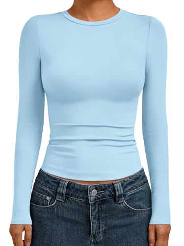 Womens Long Sleeve Shirts Basic Compression Tops Baby Blue S (Small / Baby Blue)