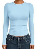 Womens Long Sleeve Shirts Basic Compression Tops Baby Blue S (Small / Baby Blue)
