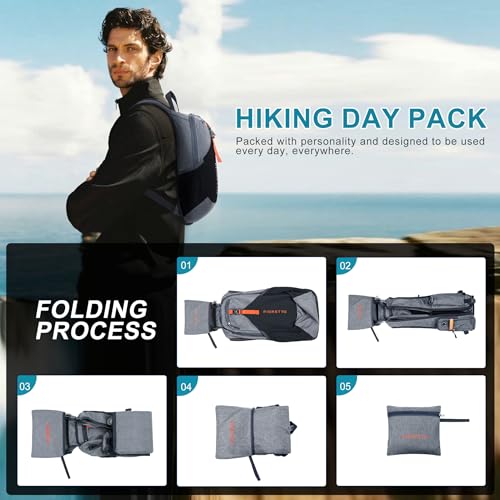 10L Hiking Backpack for Men Women Lightweight Foldable Small Daypack for Travel Camping Outdoor (Grey and Black / 10l)