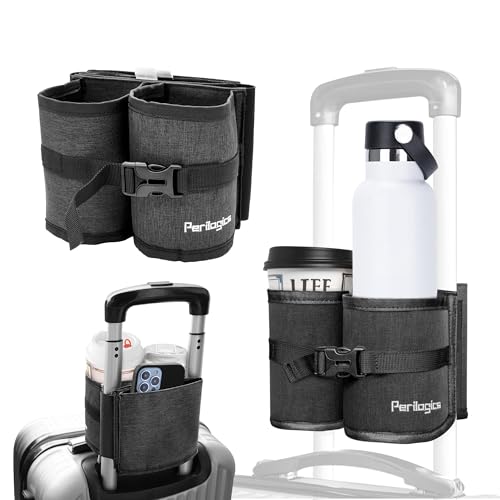 Luggage Travel Cup Holder Hands Free Drink Caddy for Suitcase Handle. Perfect Airplane Travel Essential Accessory Gift for Frequent Traveler (Dark Gray)