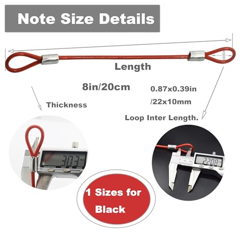 1/8"(3mm) Wire Diam Stainless Steel Cable Eyelets Loops Short Rope Lanyard Safety Tether Chain Lock with Vinyl Coated Cover, 15Pcs 8" Long Red (8 inches - 15 Pcs / Red-B)