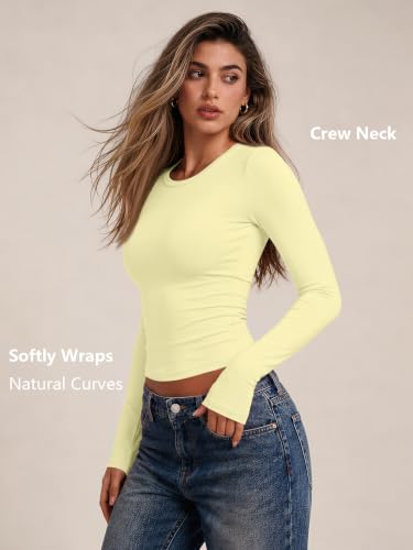 Womens Long Sleeve Shirts Basic Compression Tops Creamy Yellow XL (X-Large / Creamy Yellow)