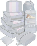 8 Set Packing Cubes Various Sizes Packing Organizer for Travel Accessories Luggage Carry On Suitcase (08-Light Grey / 8 Set-middle Mesh)