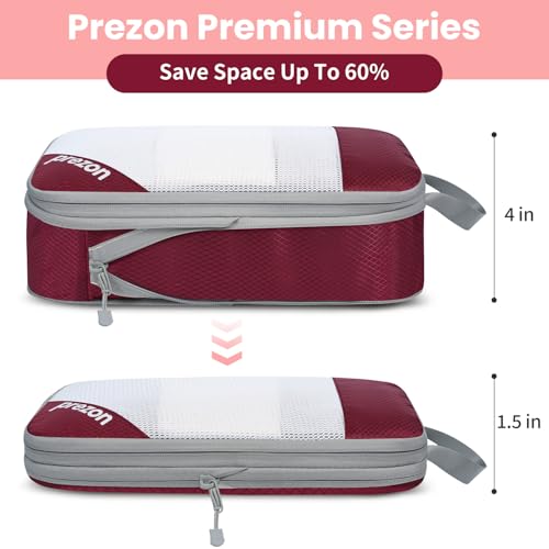 Compression Packing Cubes for Travel (Burgundy / 6 set-Half Mesh)