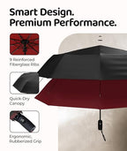 Repel Windproof Travel Umbrella (Black + Red 1-Pack / Standard)