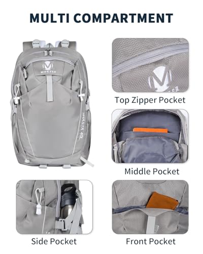 Hiking Backpack 40L Lightweight Waterproof Daypack for Men Women Outdoor Camping Mountaineering Trekking Travel Bag (Grey)
