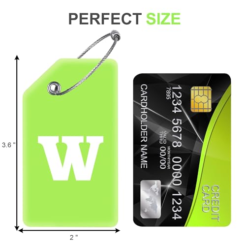 8 Pack Initial Luggage Tags for Suitcases Airplane Travel Essentials (Green / Letter W)
