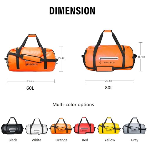 Waterproof Duffel Bag 80L Heavy Duty Duffle Bag Travel Dry Bag for Kayaking (Orange / 80L)