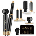 5-in-1 Hot Air Styler & Blow Dryer Brush Set - 700W Gentle Temperature Hair Multi-Styler with Auto-Wrap Curlers & Round Brush for Fine, Thin, or Damaged Hair, 100-120V US Outlet Only (Black Gold)