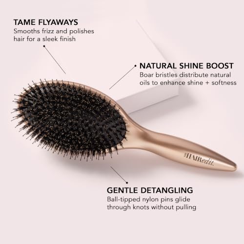 Finish & Shine Boar Bristle Brush for Detangling & Smoothing (Regular / Gold)