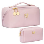 Initial Makeup Bag Personalized Gift for Women Teen Girls (Pink / M)