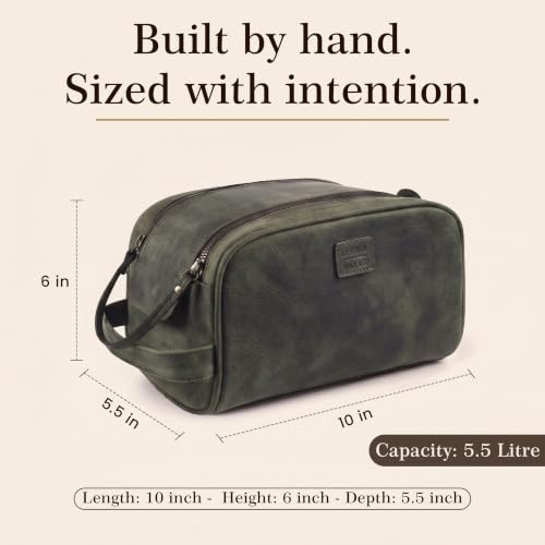Leather Toiletry Bag for Men (Olive)