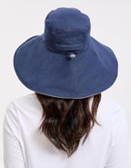 Women's Ultra Wide Cotton Linen Hat UPF 50+ (Large-X-Large / Navy / Beige)