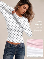 Womens Long Sleeve Shirts Basic Compression Tops White Dots XL (X-Large / White Dots)