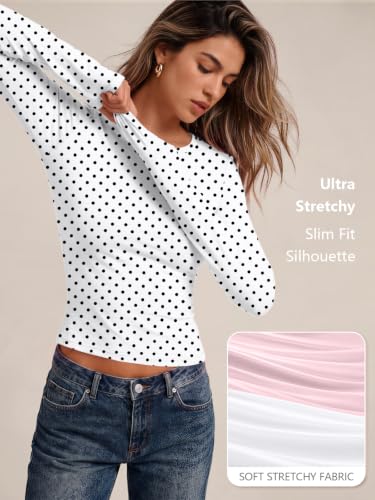 Womens Long Sleeve Shirts Basic Compression Tops White Dots M (Medium / White Dots)
