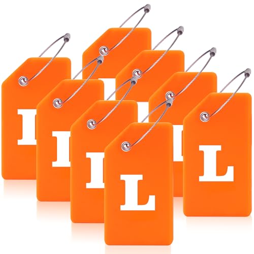 8 Pack Initial Luggage Tags for Suitcases Airplane Travel Essentials (Orange / Letter L)