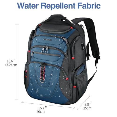 Travel Laptop Backpack 17.3 Inch XL Computer Backpack for Men (Black/Haze Blue / 17.3 inch)