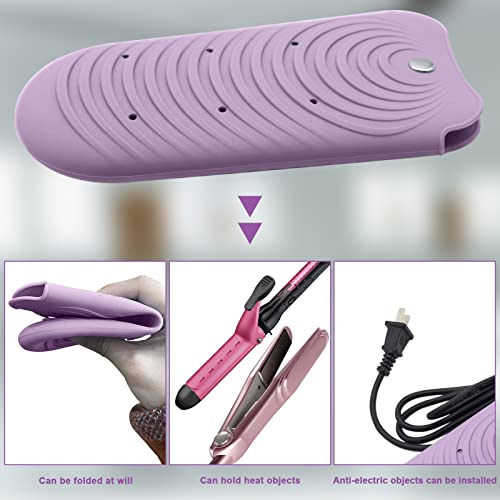 Heat Insulating Silicone Mat Pouch for Hair Styling Tools (Purple)