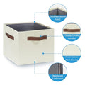 Large Fabric Storage Bins with 3 Handles (Large-3 Pack / Dark Beige)