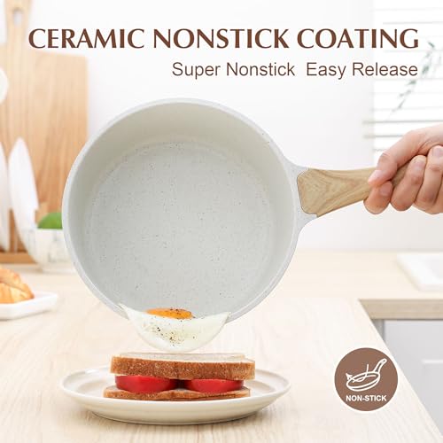 2QT Ceramic Nonstick Saucepan with Lid (White Ceramic / 2 Quarts)