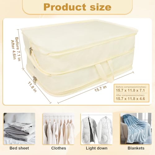 Packing Cubes for Travel Packing Organizers Compression Travel Cubes (Beige / Large)